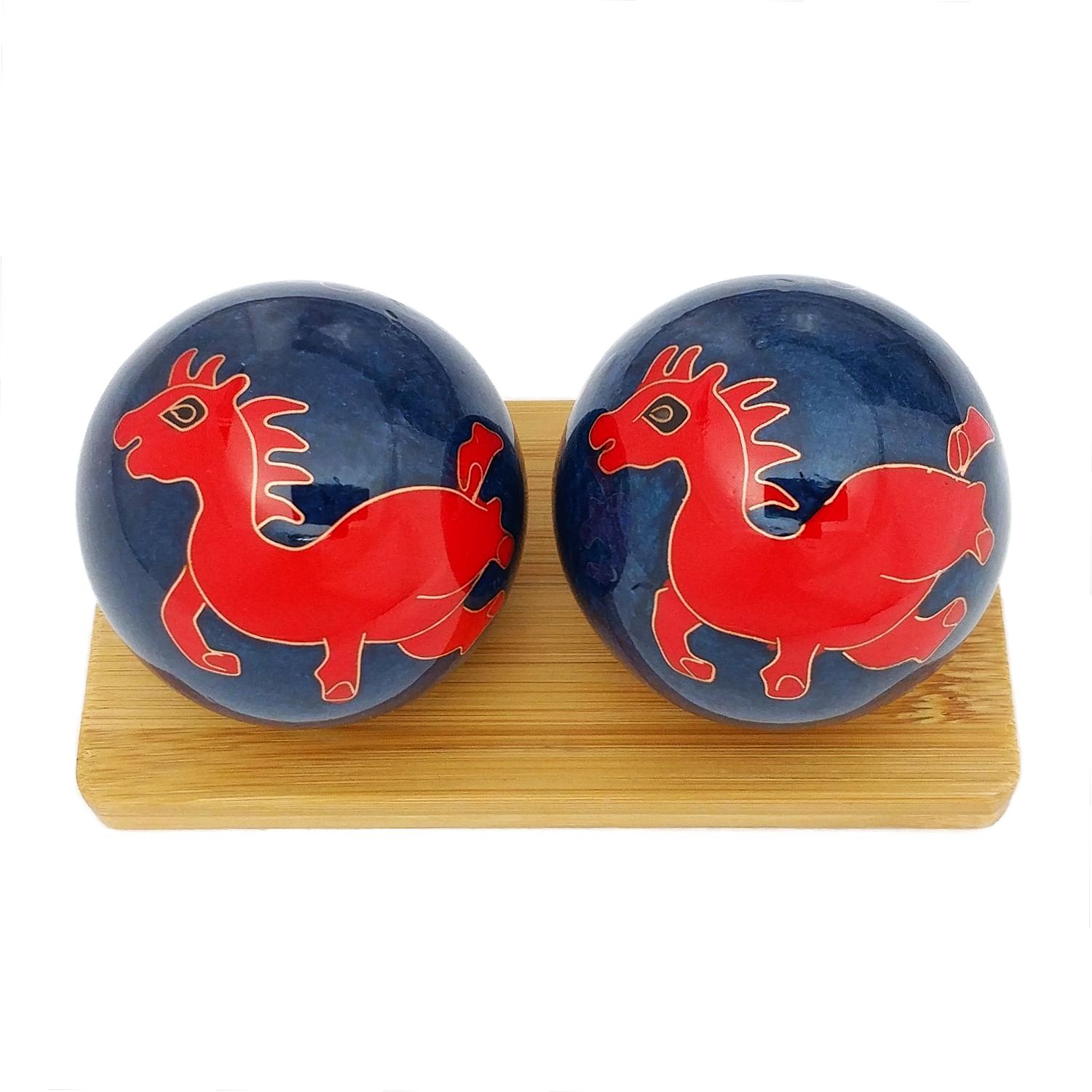 Horse baoding balls on bamboo display stand
